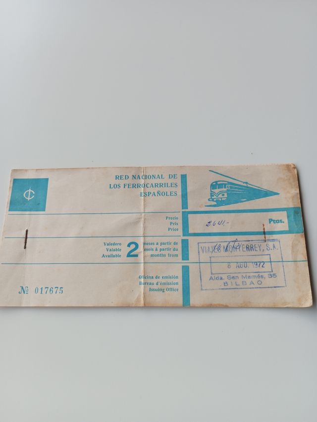 Billete Tren Renfe 1972