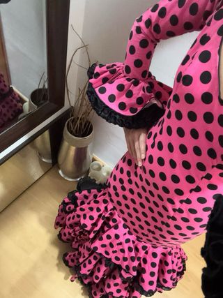 Traje/Vestido Flamenca Lunares Rosa Talla 34/36