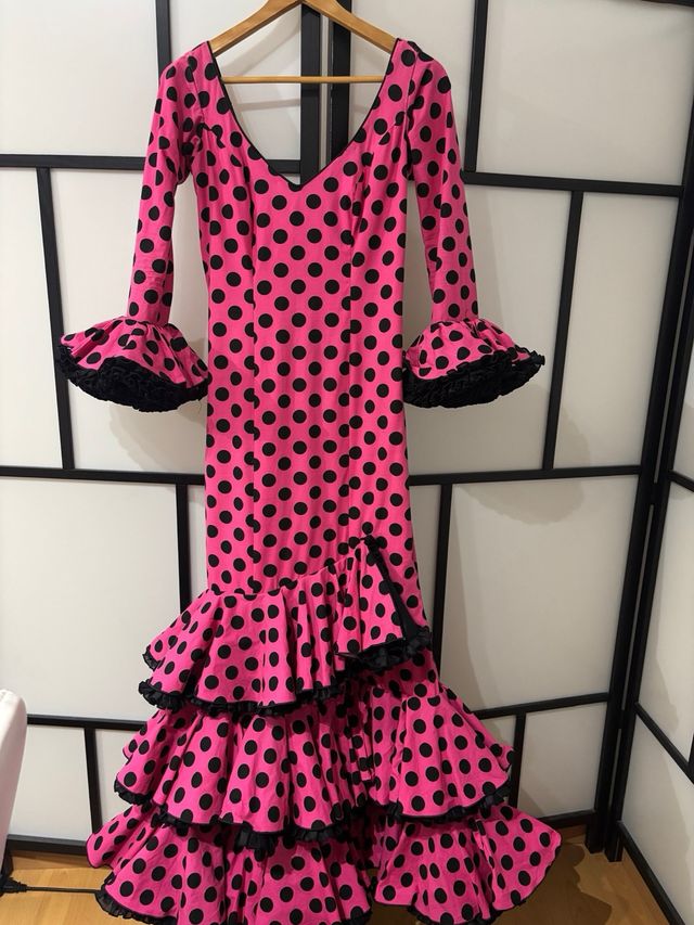 Traje/Vestido Flamenca Lunares Rosa Talla 34/36