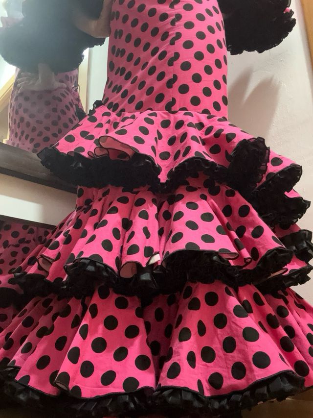 Traje/Vestido Flamenca Lunares Rosa Talla 34/36