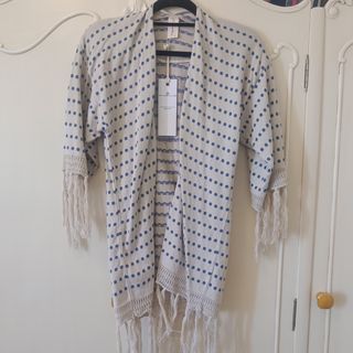 Chaqueta Kimono Beige y Azul Talla Única