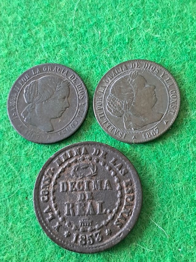 Lote 3 monedas Isabel II céntimos Escudo y Real