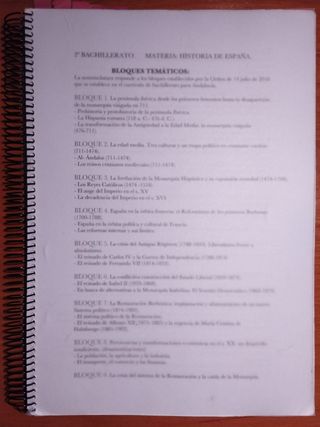 Apuntes de Historia de España, 2 de bachillerato.