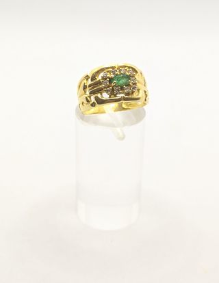 Anillo Oro 18k Esmeralda circonitas, 3.82g, T-14.