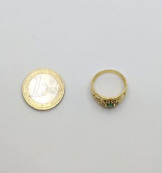 Anillo Oro 18k Esmeralda circonitas, 3.82g, T-14.