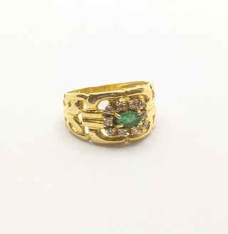 Anillo Oro 18k Esmeralda circonitas, 3.82g, T-14.