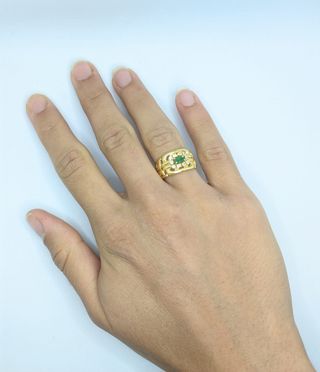 Anillo Oro 18k Esmeralda circonitas, 3.82g, T-14.