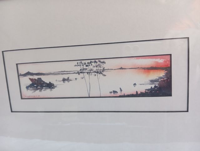 Acuarela enmarcada paisaje