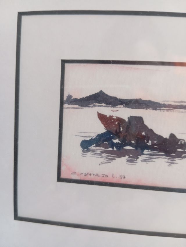 Acuarela enmarcada paisaje