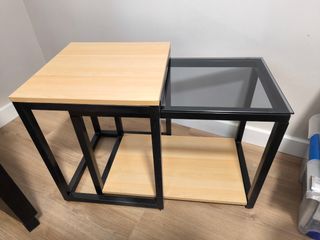 Juego 2 Mesas Auxiliares Madera y Cristal