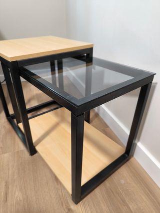 Juego 2 Mesas Auxiliares Madera y Cristal