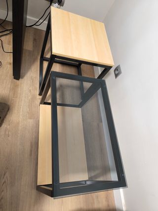 Juego 2 Mesas Auxiliares Madera y Cristal