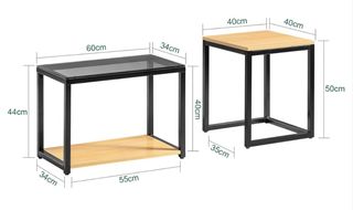 Juego 2 Mesas Auxiliares Madera y Cristal