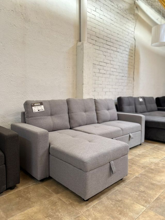 Sofá Cama Gris Tela con Arcón - Nuevo