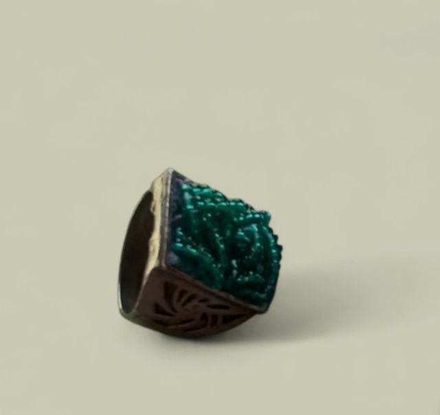 Anello Argento Indiano Perline Verdi