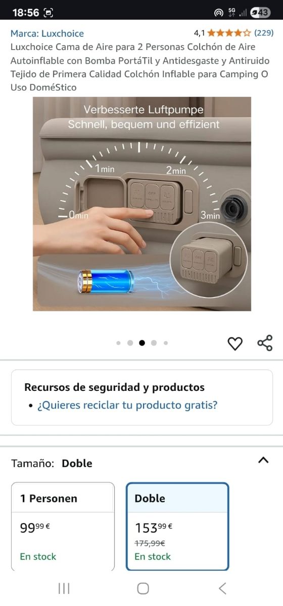 Colchón de Aire Luxchoice Doble Autoinflable