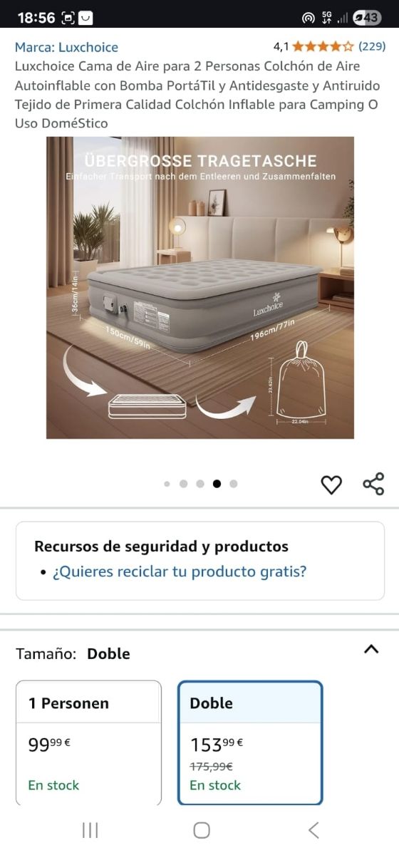 Colchón de Aire Luxchoice Doble Autoinflable