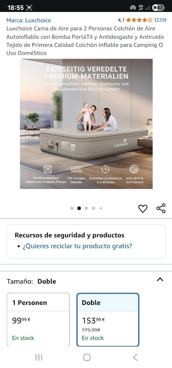 Colchón de Aire Luxchoice Doble Autoinflable