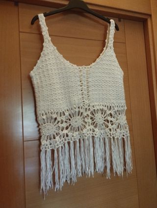 Top Crochet Tirantes con Flecos Talla M/L