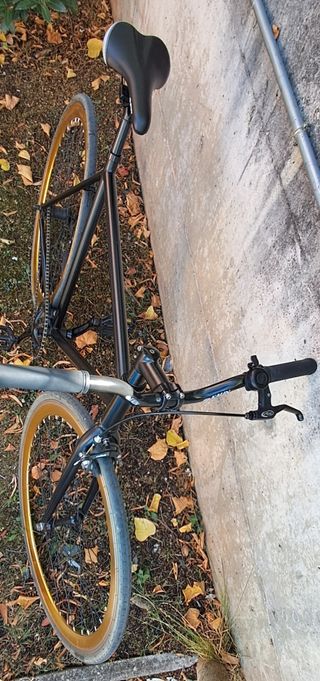 Bicicleta Fixie Negra con Ruedas Doradas