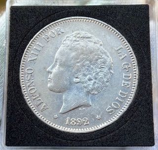 Moneda PLATA 5 Pesetas 1892 *(18-92) ALFONSO XIII 