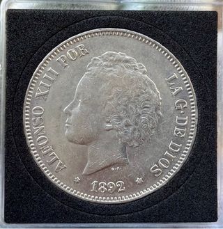 Moneda PLATA 5 Pesetas 1892 *(18-92) ALFONSO XIII 