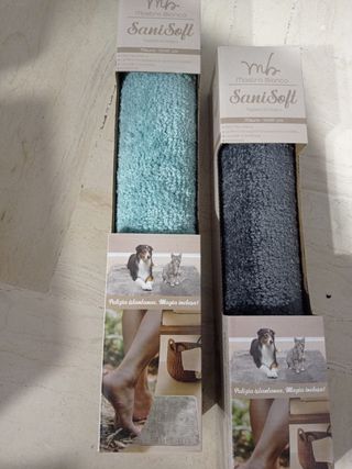 2 Tappeti Bagno SaniSoft Microfibra Blu/Grigio