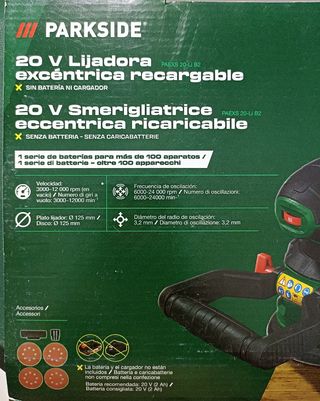 Lijadora excéntrica recargable Parkside 20V