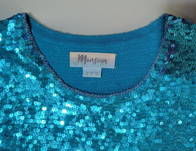 Monsoon Top Fiesta Lentejuelas Turquesa