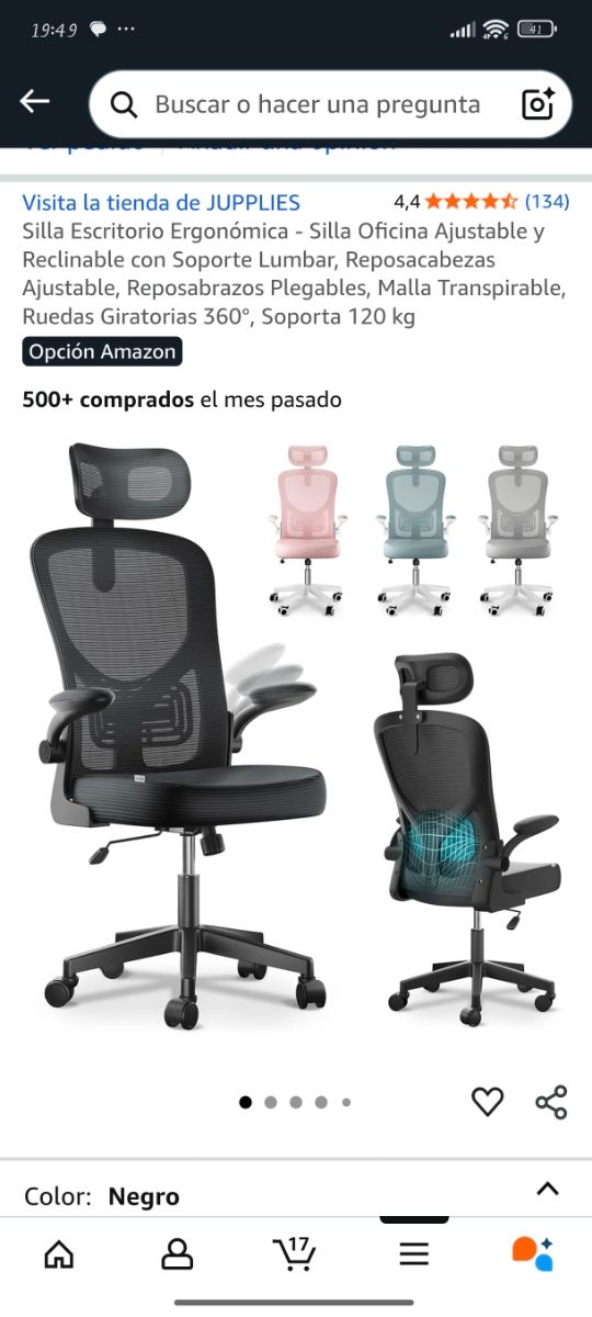 Silla de Oficina Ergonómica Jupplies Negra