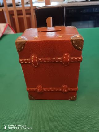 Salvadanaio valigetta marrone ceramica