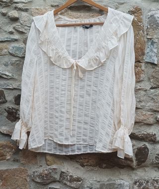 Blusa Zara Blanca Manga Larga Volantes