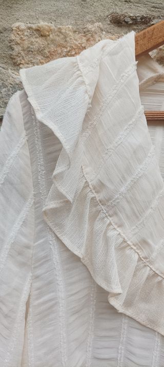 Blusa Zara Blanca Manga Larga Volantes