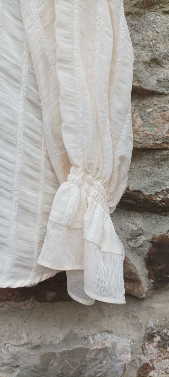 Blusa Zara Blanca Manga Larga Volantes