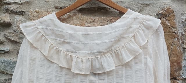 Blusa Zara Blanca Manga Larga Volantes