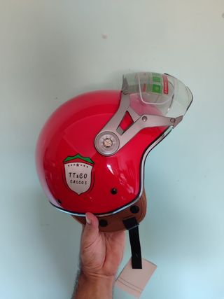 Casco Moto Retro Jet Talla M Rojo Unisex