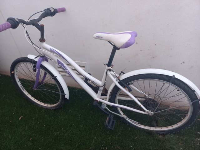 Bicicleta blanca y morada
