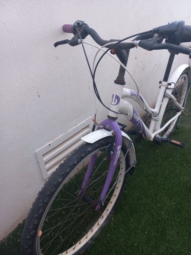 Bicicleta blanca y morada