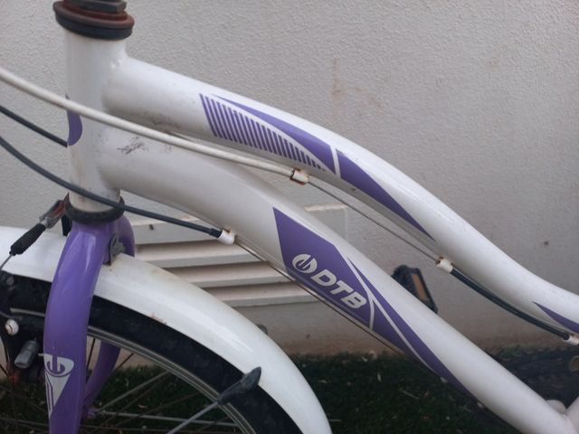 Bicicleta blanca y morada