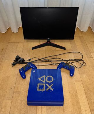 Ps4 Slim 500gb Azul + 2 Mandos + Pantalla LG