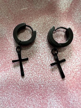 Pendientes Aro Cruz Unisex Negro