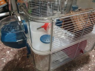 Jaula para hámster con accesorios.