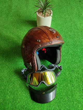 Casco Jet Retro Marrón Cuero Talla L Unisex