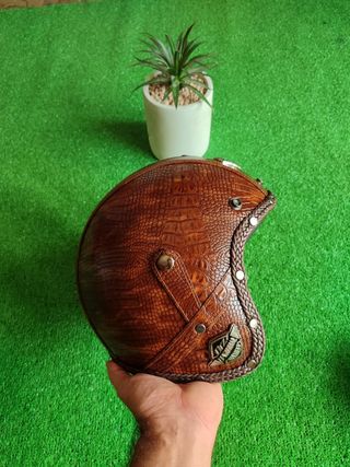 Casco Jet Retro Marrón Cuero Talla L Unisex