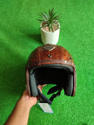 Casco Jet Retro Marrón Cuero Talla L Unisex