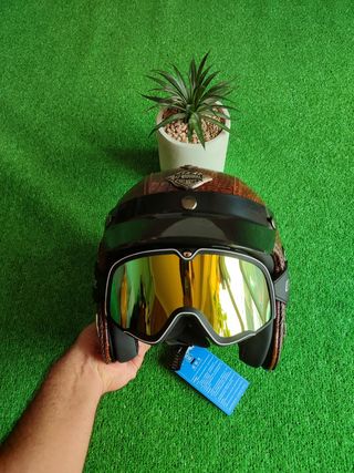 Casco Jet Retro Marrón Cuero Talla L Unisex