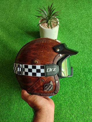 Casco Jet Retro Marrón Cuero Talla L Unisex