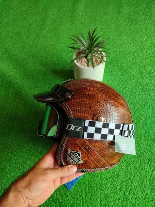 Casco Jet Retro Marrón Cuero Talla L Unisex