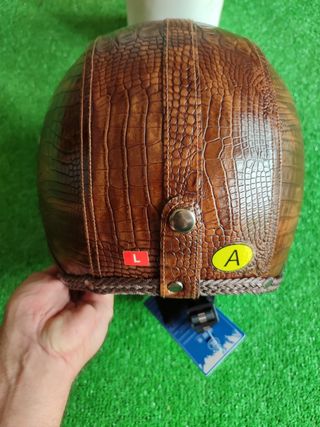 Casco Jet Retro Marrón Cuero Talla L Unisex