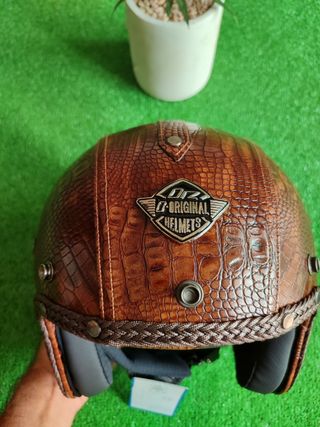Casco Jet Retro Marrón Cuero Talla L Unisex